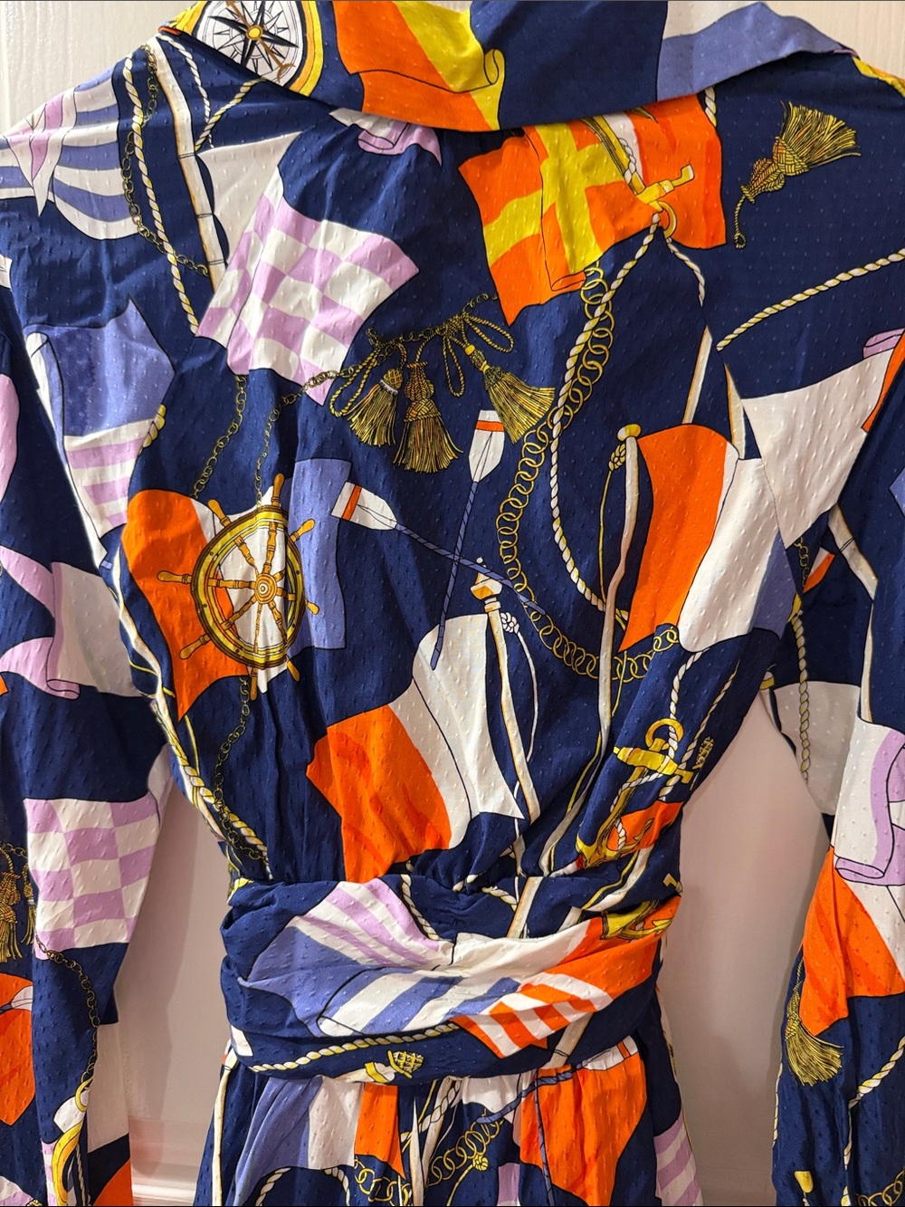 NWT XXS Maeve Navy Multi-Color Printed Long Sleeve Tie-Waist Dress - Picture 4 of 4